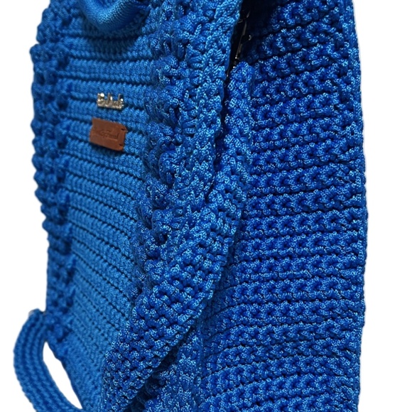 Handmade Blue Crochet Trapezoid Handbag - Picture 3 of 5